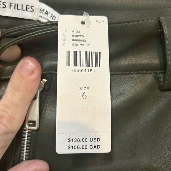 Avec Les Filles Vegan Leather Kick Flare Pants olive green size 6 - Picture 5 of 14